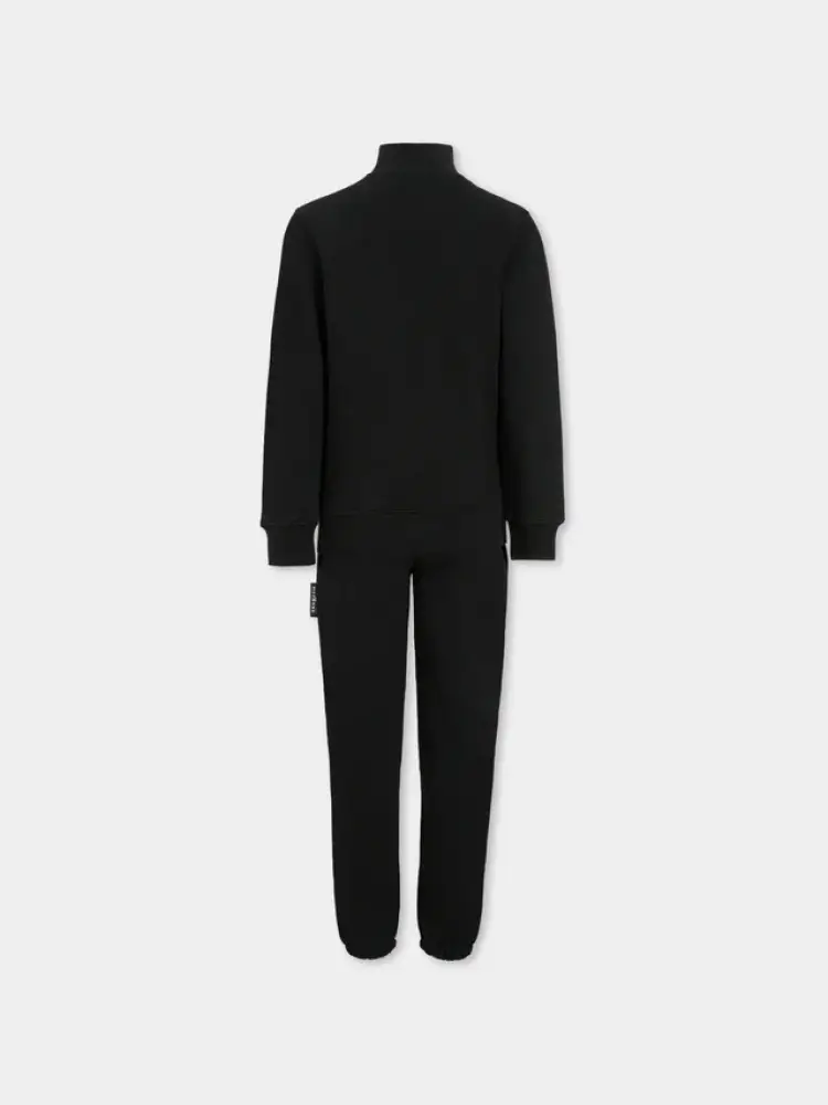 set nero bambina felpa e pantalone tuta in cotone logo tono su tono miniatura 2