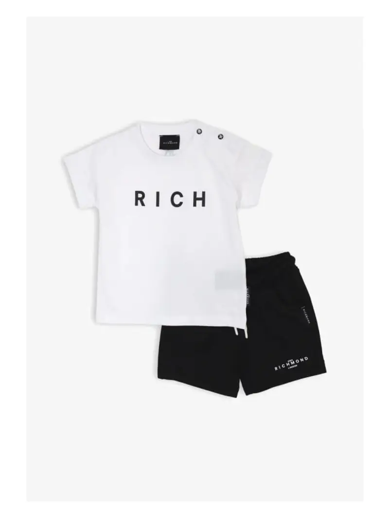 Richmond set nero neonato tshirt e shorts in cotone logo a contrasto