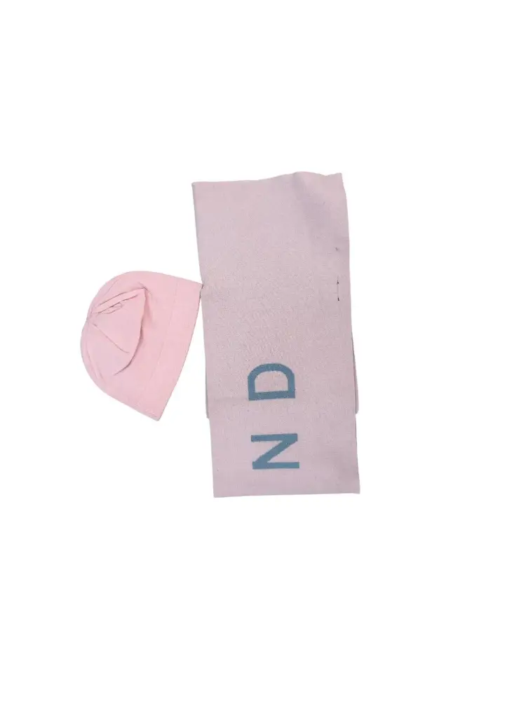 set rosa bambina cappello e sciarpa in misto viscosa logo a contrasto miniatura 2