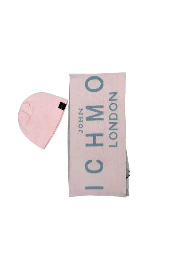set rosa bambina cappello e sciarpa in misto viscosa logo a contrasto