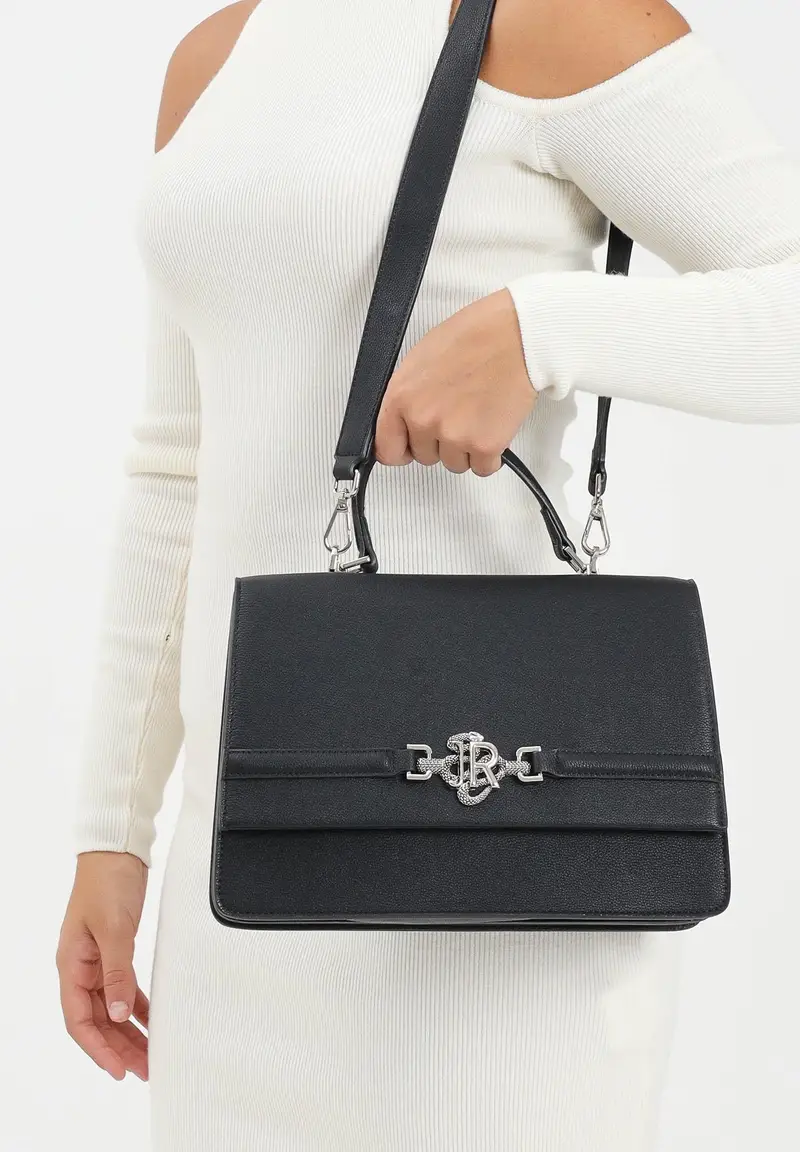 Shopper a mano nera da donna con logo miniatura 3