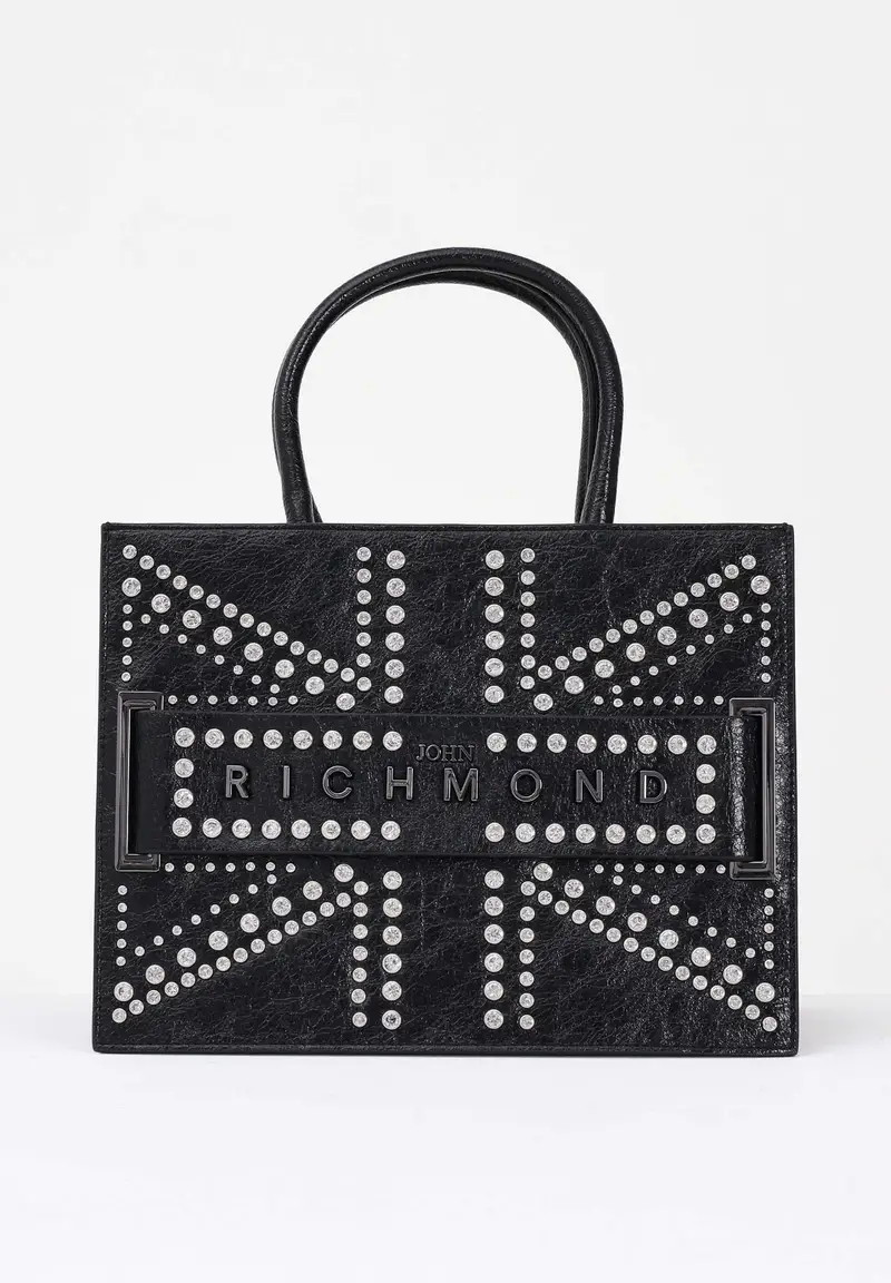 Shopper nera da donna con logo e borchie