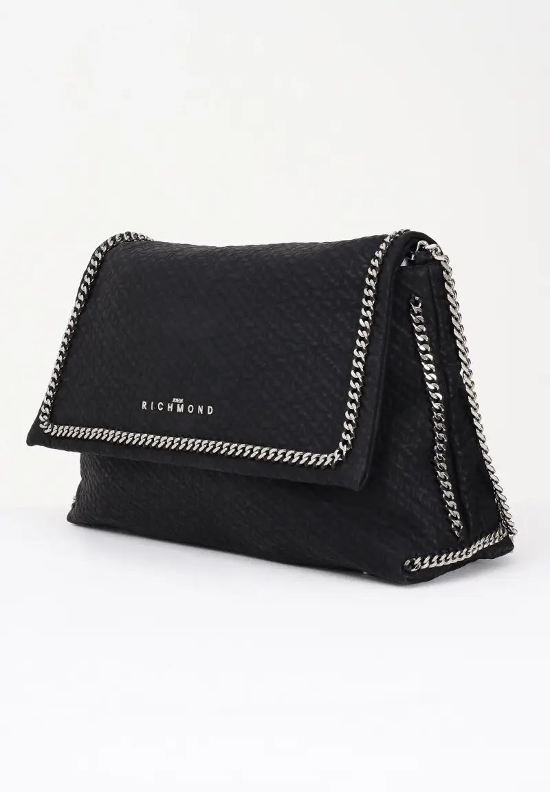 Shopper nera da donna con logo e rifinitura catena miniatura 2