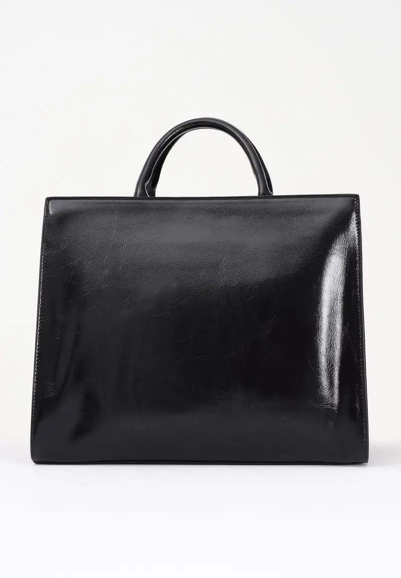 Shopper nera da donna con logo metallico miniatura 3