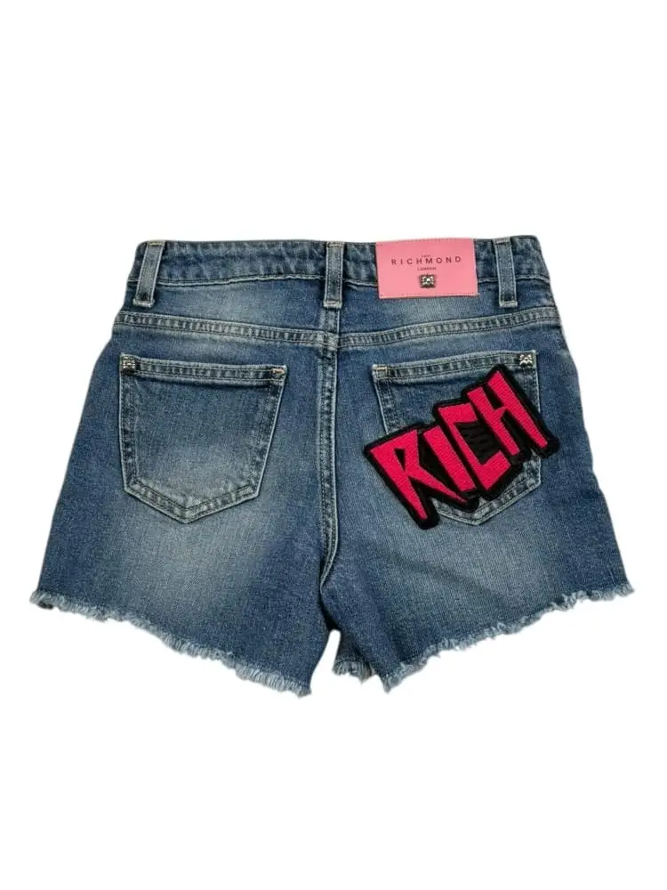 shorts in denim bambina logo sul retro miniatura 2