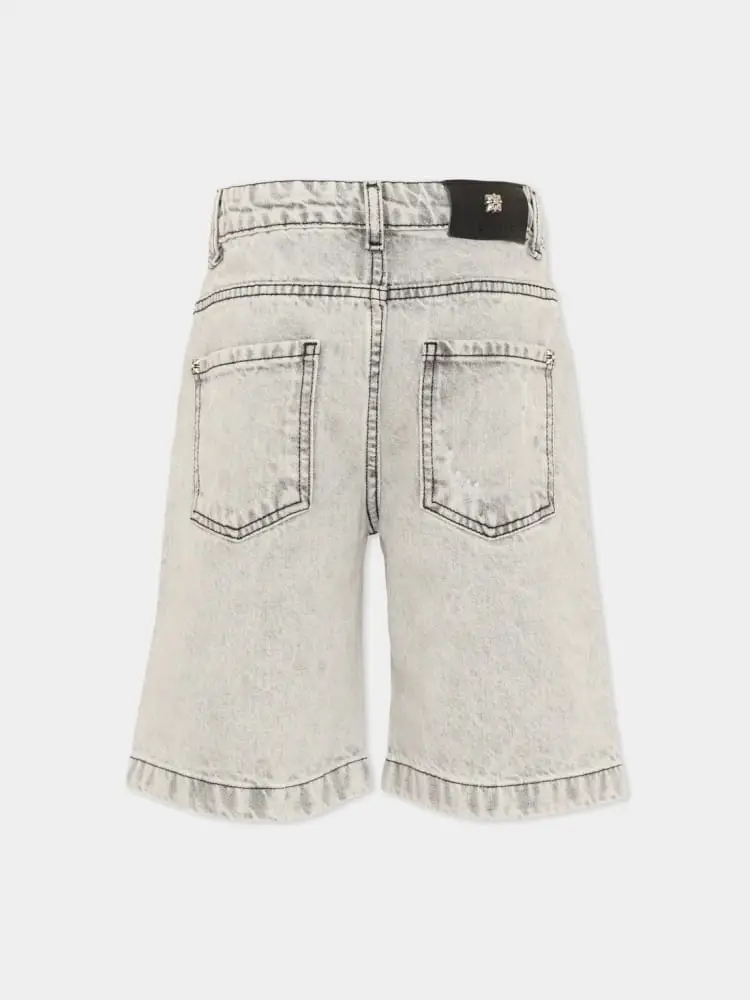 shorts in denim grigio bambino logo sul retro miniatura 2