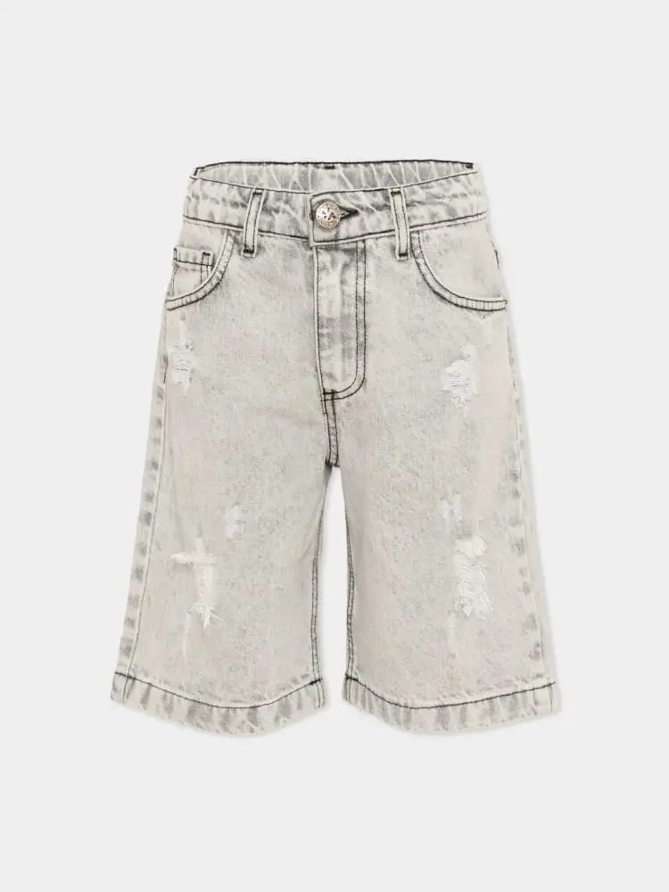 shorts in denim grigio bambino logo sul retro