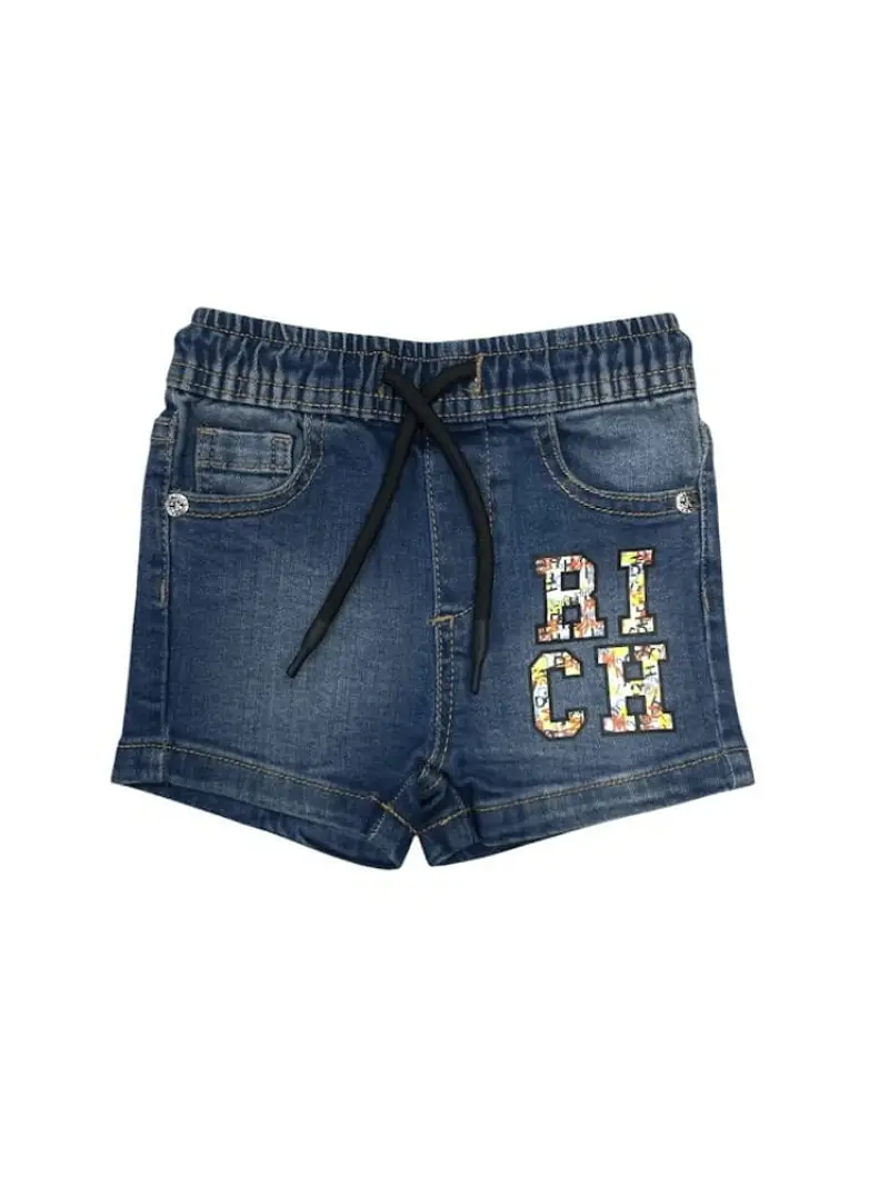 Richmond shorts in denim neonato logo sul lato a fantasia