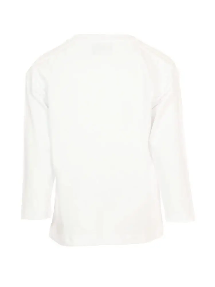 tshirt bianca bambino in cotone manica lunga logo sul davanti miniatura 2