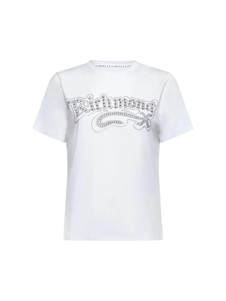 tshirt bianca donna in cotone maxi logo con strass sul davanti