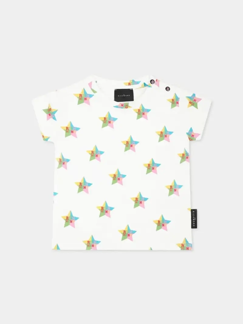 Richmond tshirt bianca neonata in cotone logo all over multicolor