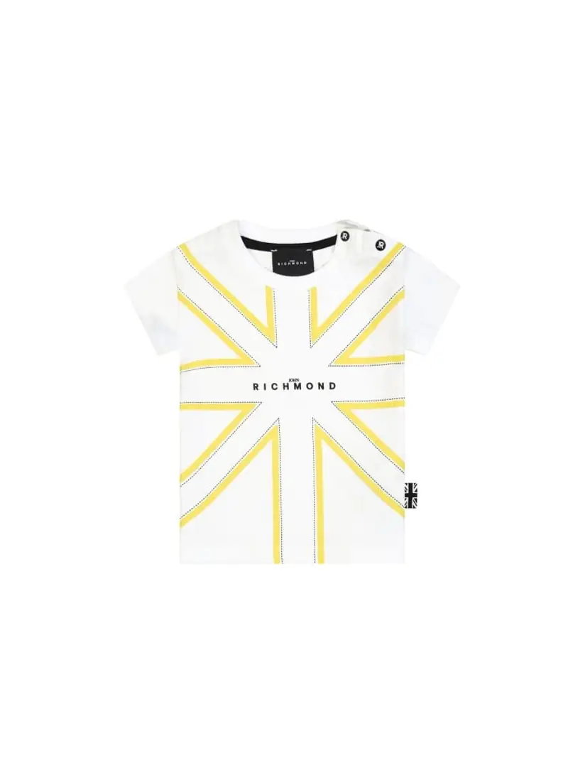 Richmond tshirt bianca neonato in cotone logo sul davanti giallo