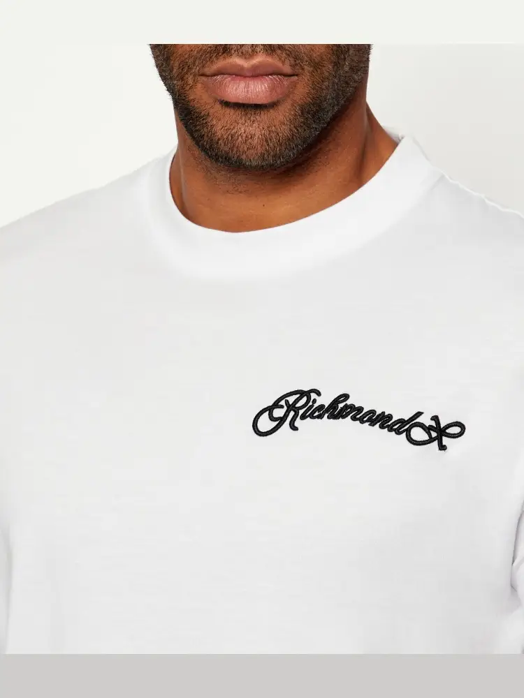 tshirt bianca uomo in cotone logo ricamato sul petto miniatura 2