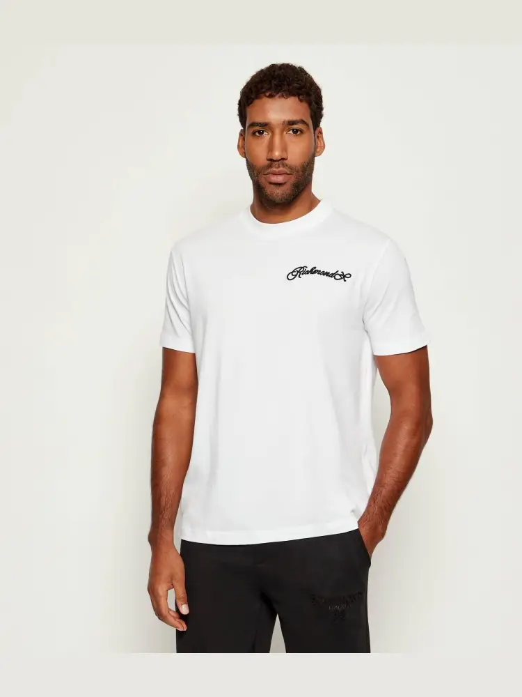 tshirt bianca uomo in cotone logo ricamato sul petto