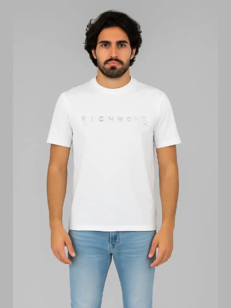 tshirt bianca uomo in cotone logo sul davanti