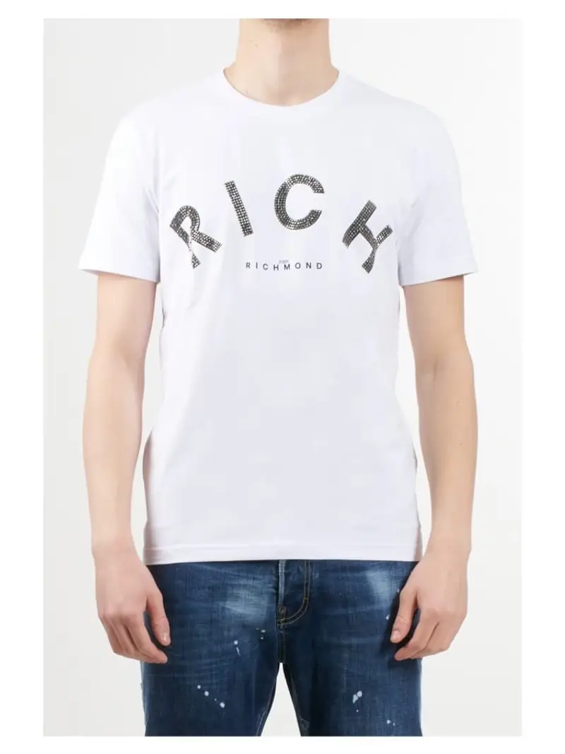 Richmond tshirt bianca uomo in cotone maxi logo con borchie sul petto