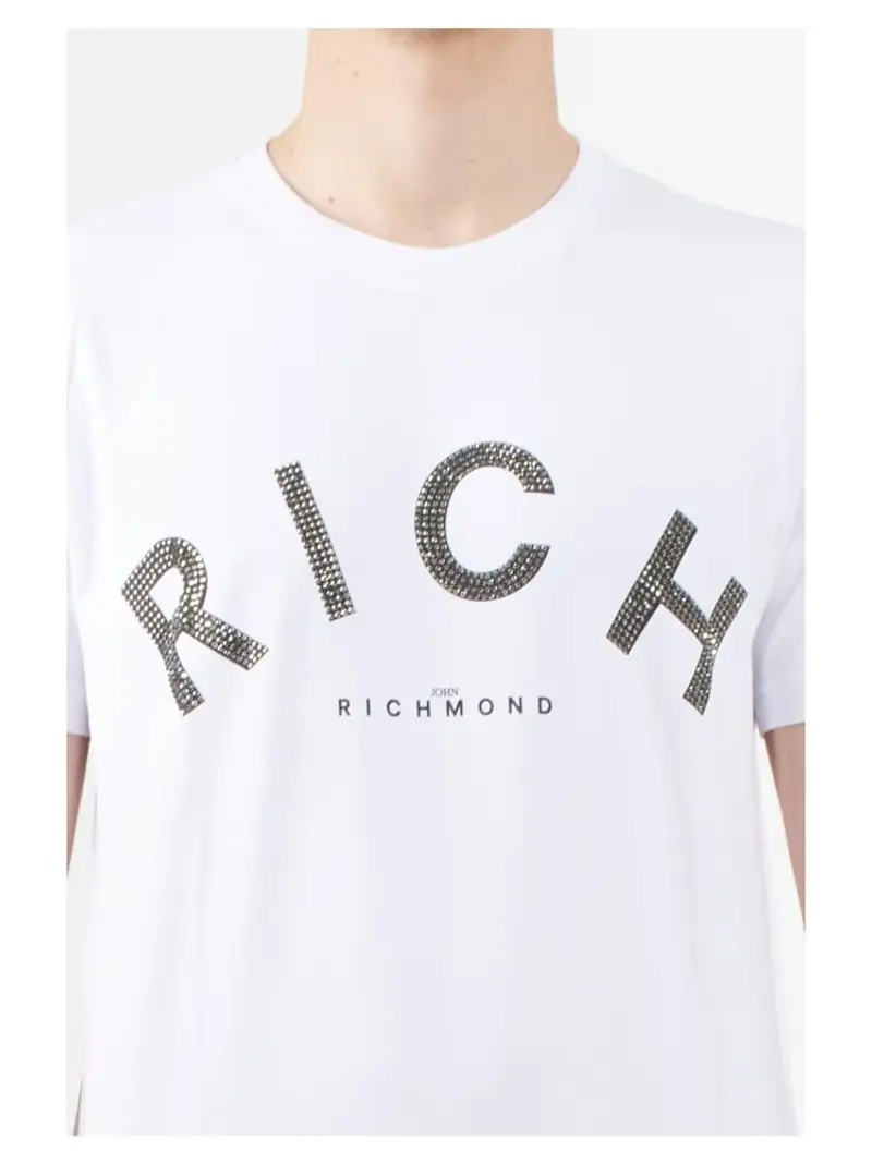 Richmond tshirt bianca uomo in cotone maxi logo con borchie sul petto miniatura 2