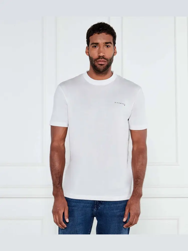 tshirt bianca uomo in cotone mini logo a contrasto