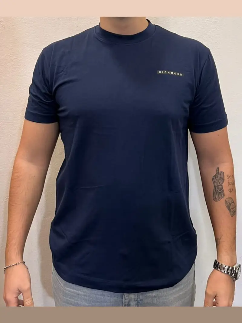 Richmond tshirt blu navy uomo in cotone con stampa logo sul petto