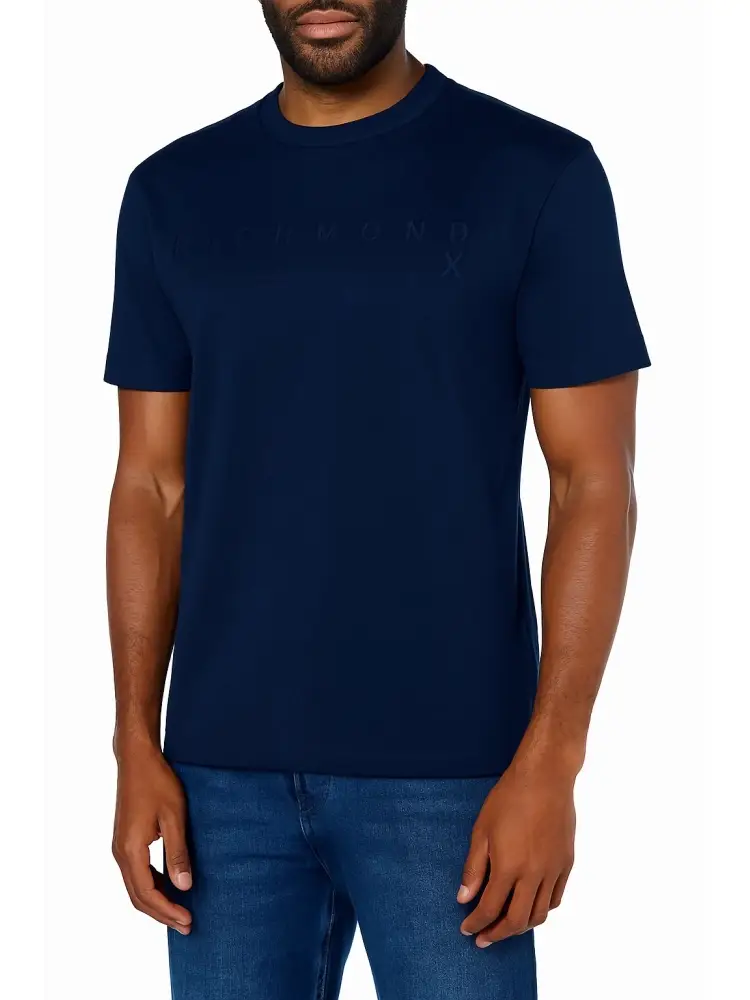 tshirt blu navy uomo in cotone logo in rilievo sul davanti