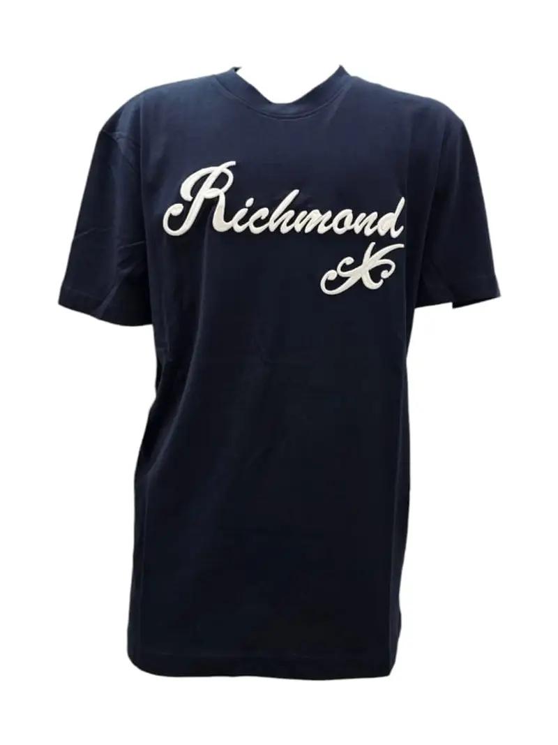 Richmond tshirt blu navy uomo in cotone maxi logo ricamato sul davanti