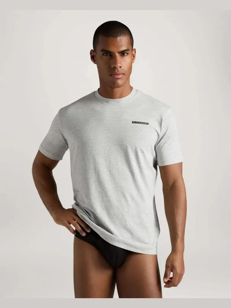 Richmond tshirt grigia uomo in cotone stampa logo sul petto miniatura 2