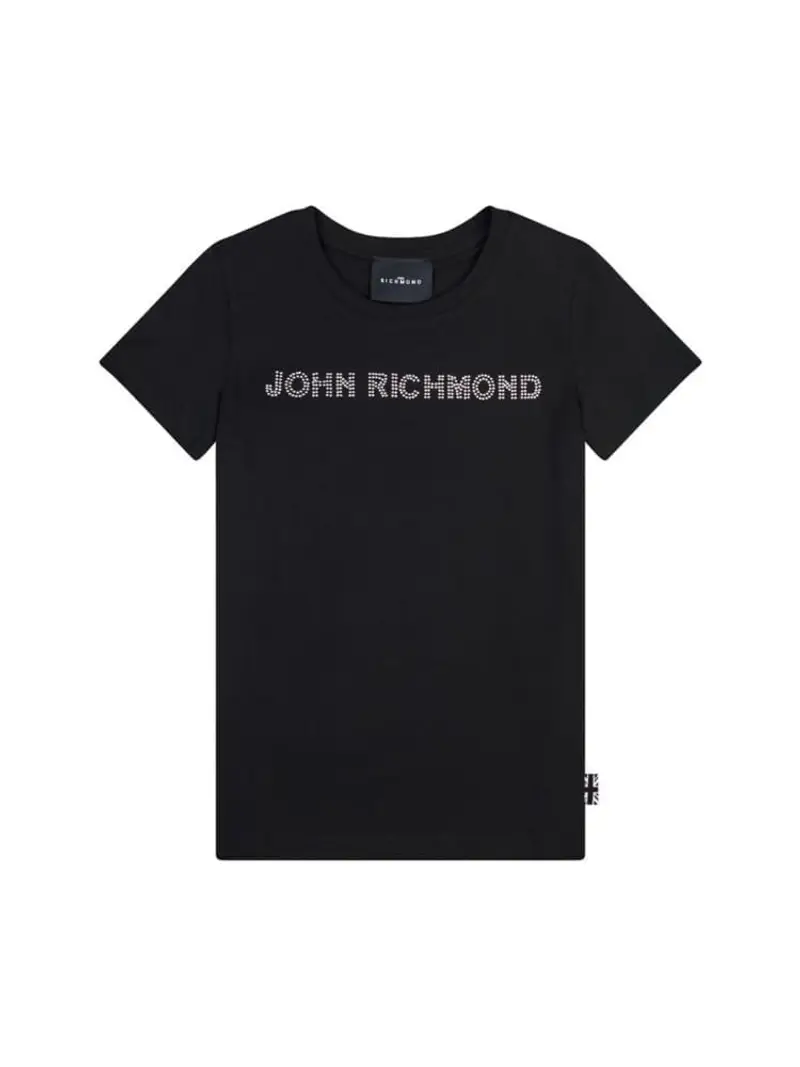 Richmond tshirt nera bambina in cotone logo con strass sul davanti