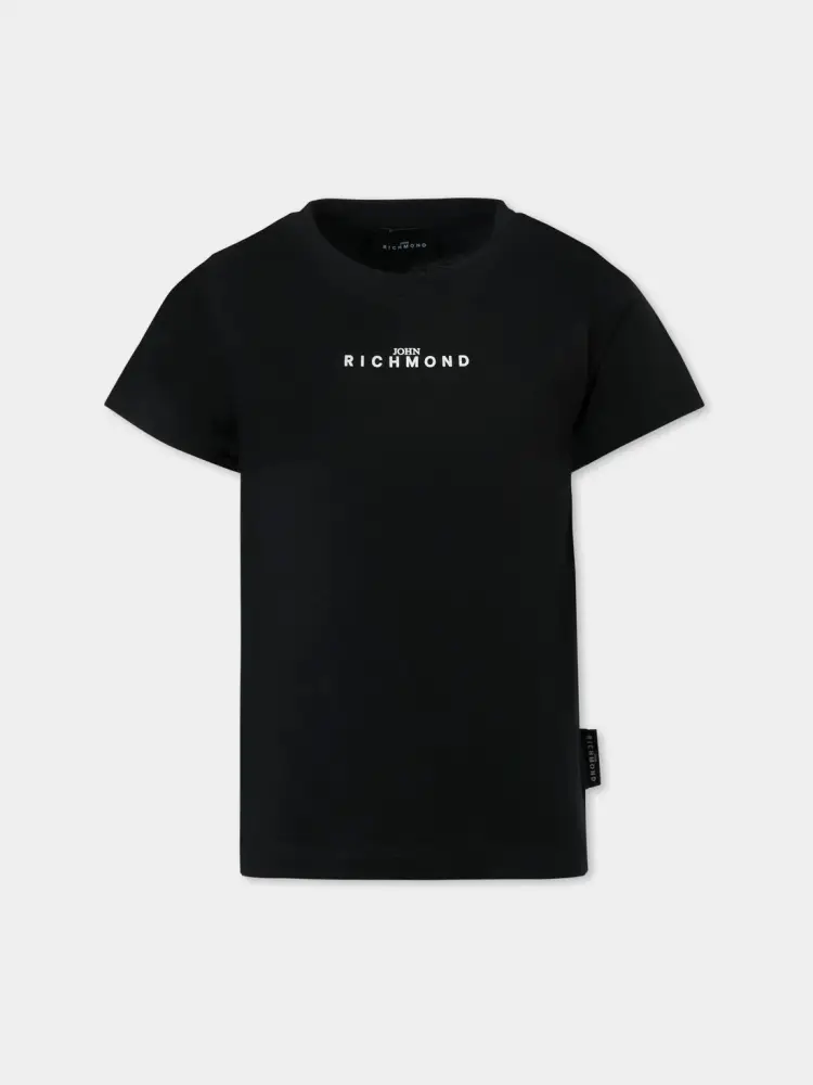 tshirt nera bambino in cotone logo a contrasto sul davanti