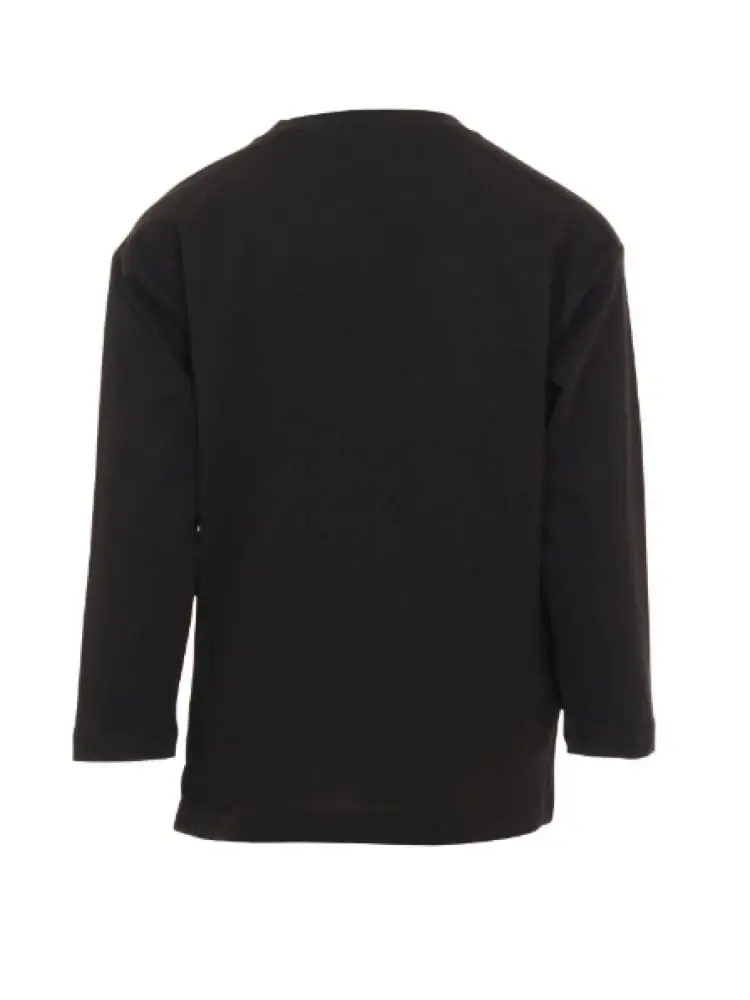 tshirt nera bambino in cotone manica lunga logo sul davanti miniatura 2