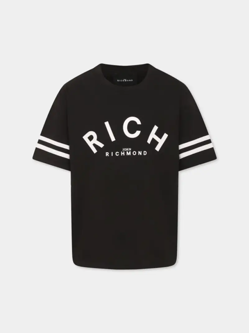 Richmond tshirt nera bambino in cotone maxi logo sul davanti