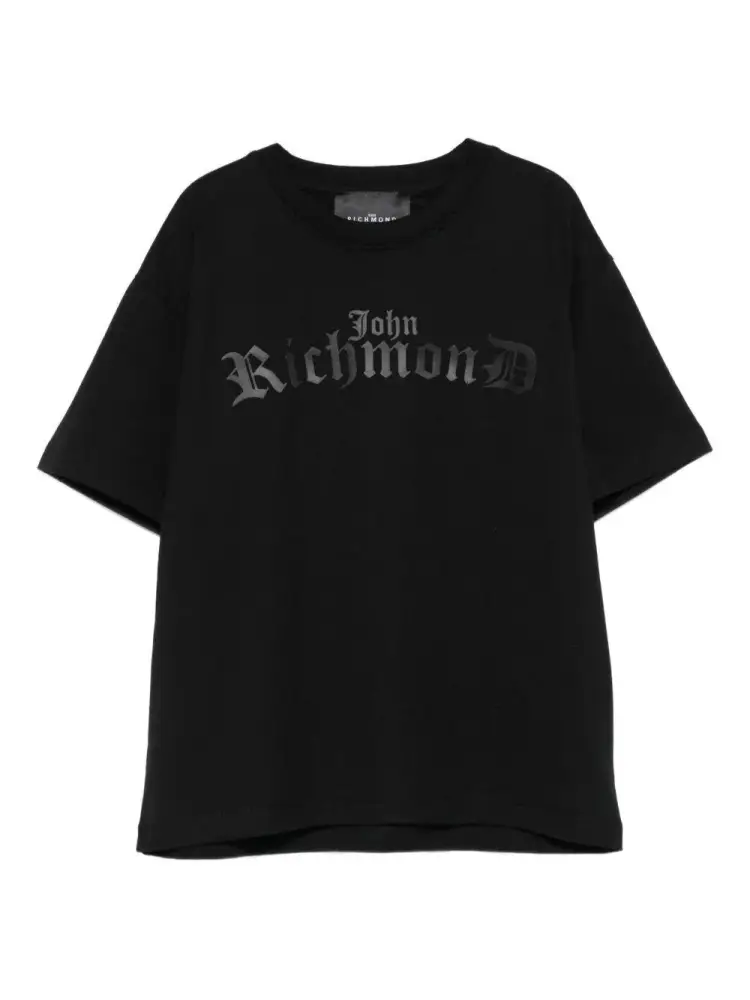 tshirt nera bambino in cotone stampa logo tono su tono