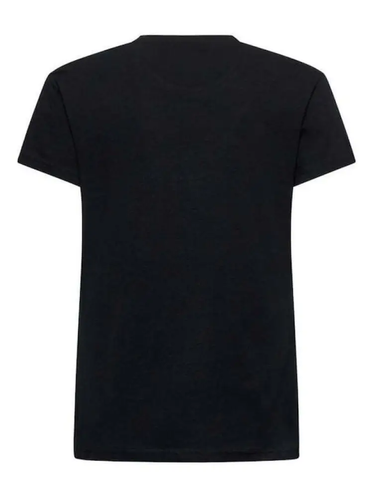 tshirt nera donna in cotone logo con mini strass miniatura 3