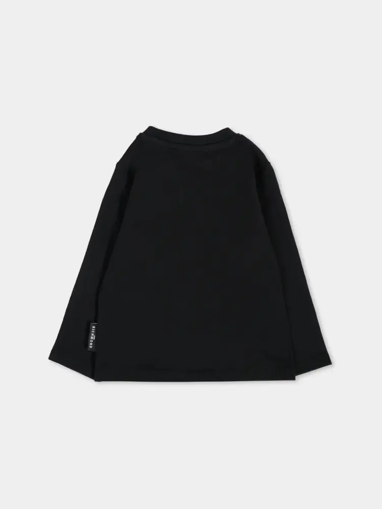 tshirt nera neonato in cotone manica lunga logo sul davanti miniatura 2