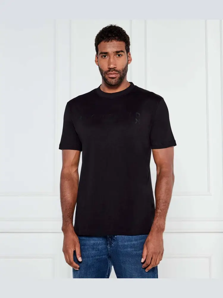 tshirt nera uomo in cotone logo in rilievo sul davanti