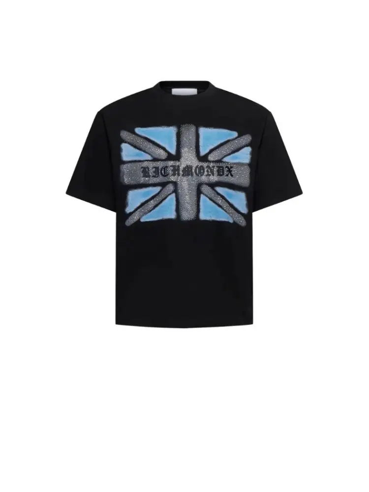 tshirt nera uomo in cotone maxi logo sul davanti