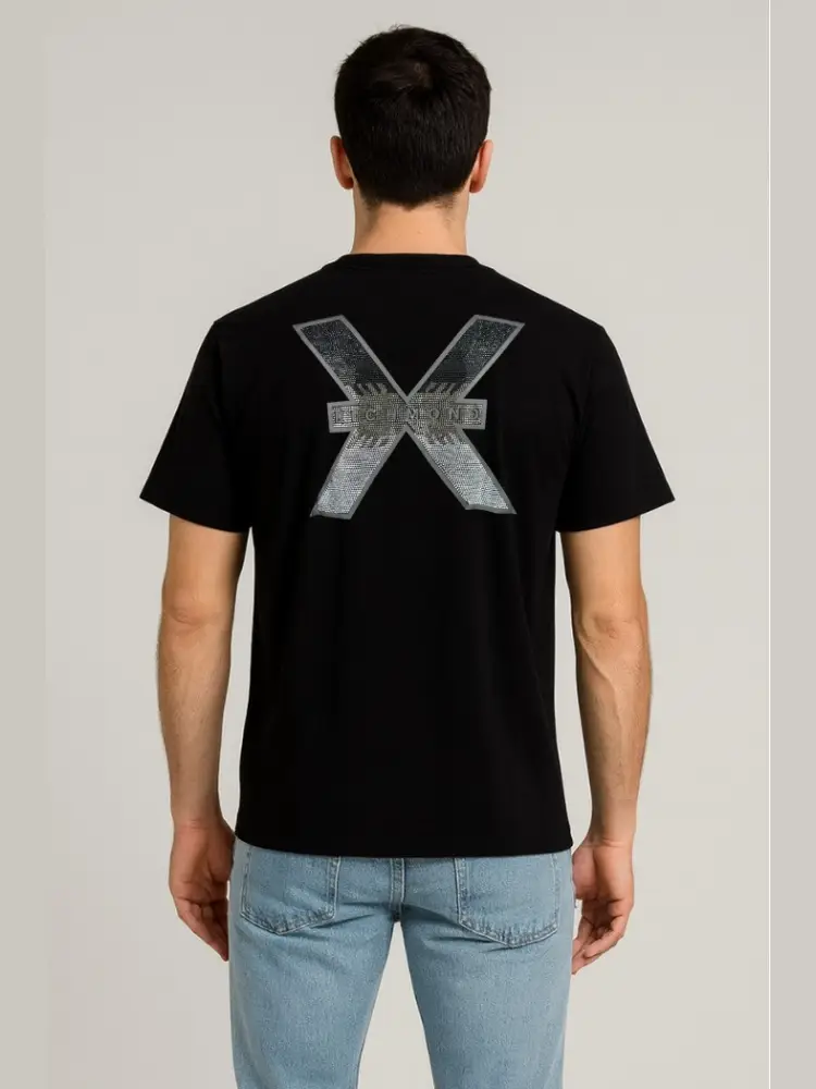 tshirt nera uomo in cotone maxi logo sul retro miniatura 2