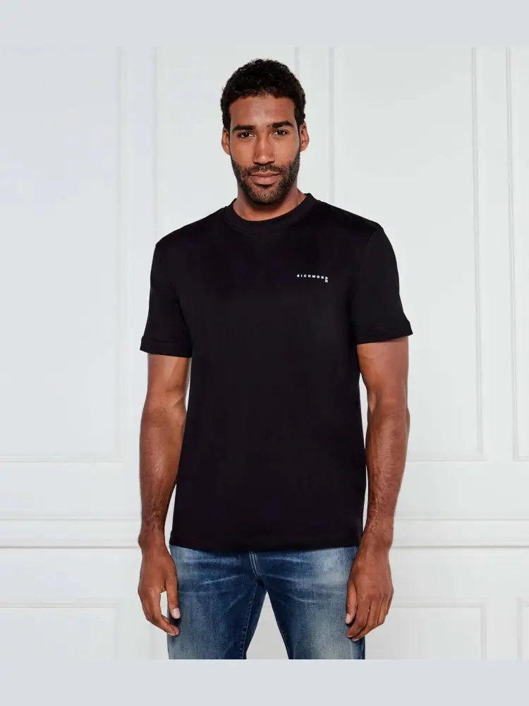 tshirt nera uomo in cotone mini logo a contrasto