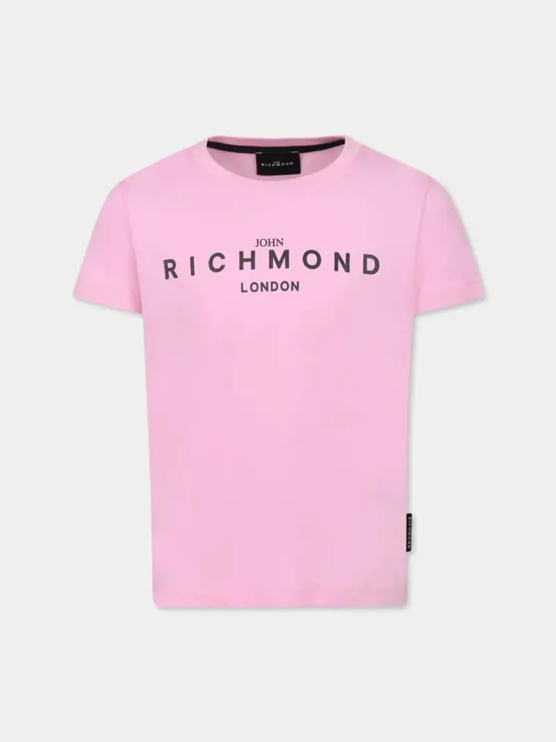 Richmond tshirt rosa bambina in cotone logo a contrasto