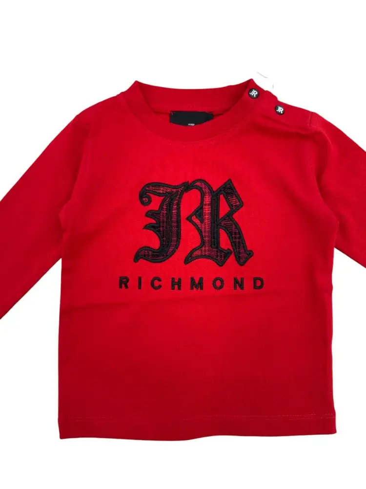 tshirt rossa neonato in cotone manica lunga logo a contrasto miniatura 3