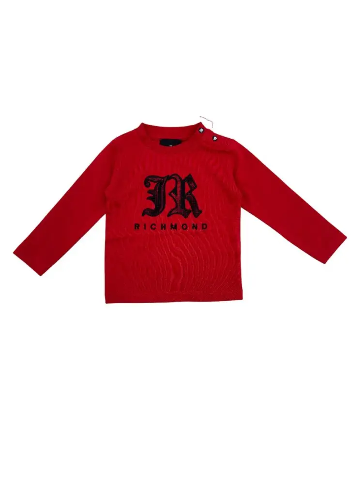 tshirt rossa neonato in cotone manica lunga logo a contrasto