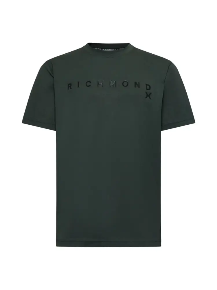 tshirt verde bosco uomo in cotone logo in rilievo sul davanti