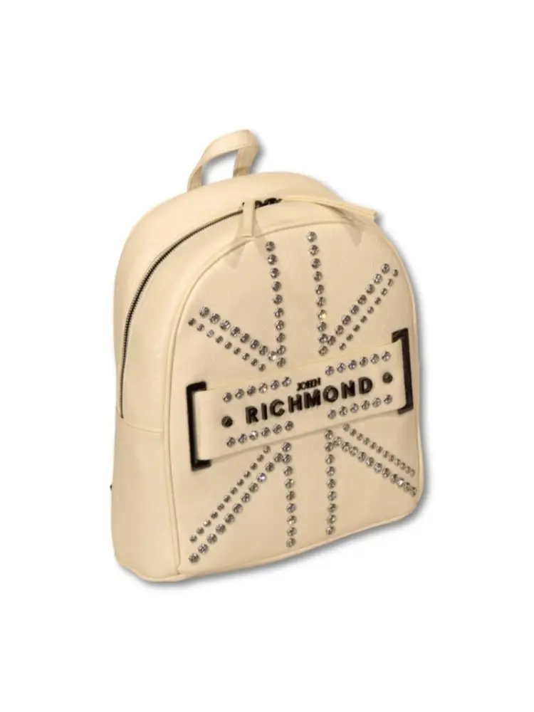 zaino bianco donna in ecopelle borchie sul davanti all over miniatura 2