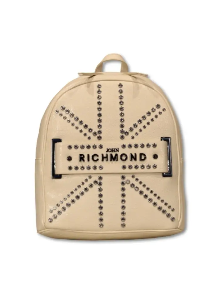 zaino bianco donna in ecopelle borchie sul davanti all over