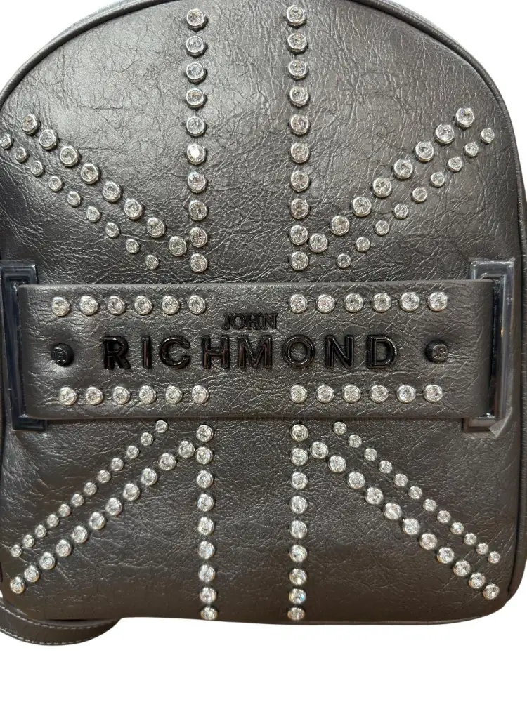 zaino grigio metallo donna logo sul davanti miniatura 3