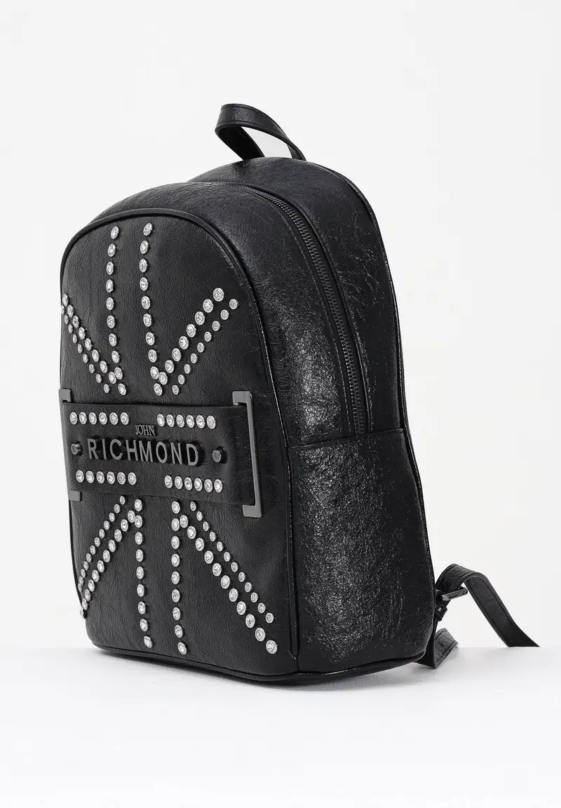 Zaino nero da donna con borchie e logo miniatura 2