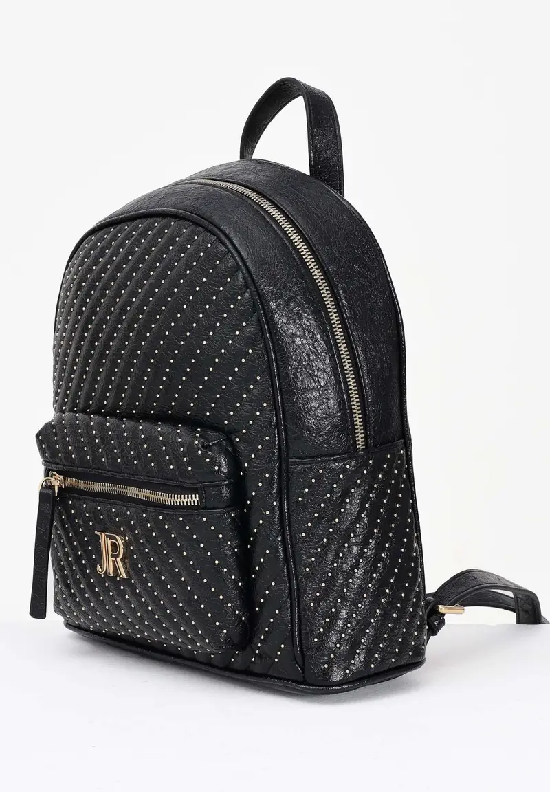 Zaino nero da donna con lavorazione trapuntata e micro borchie miniatura 2