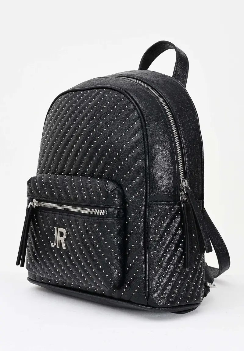 Zaino nero da donna con lavorazione trapuntata e micro borchie miniatura 2