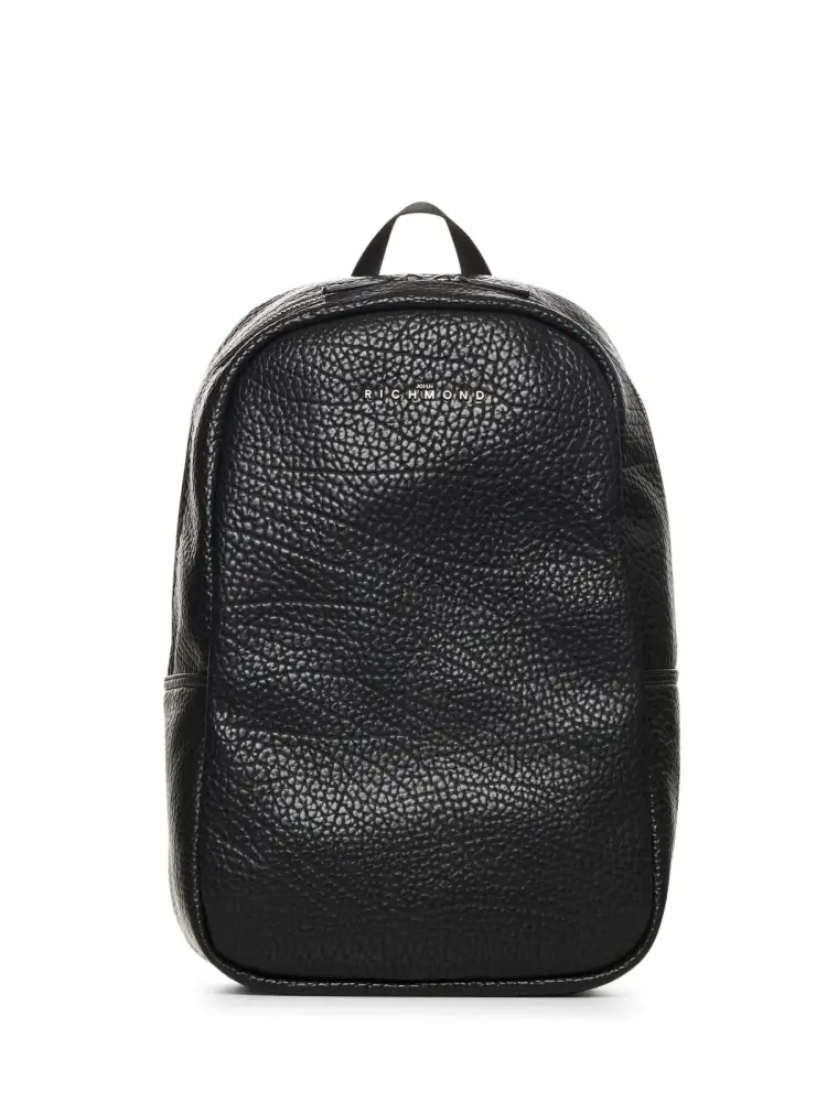 zaino nero uomo in ecopelle martellata mini logo sul davanti