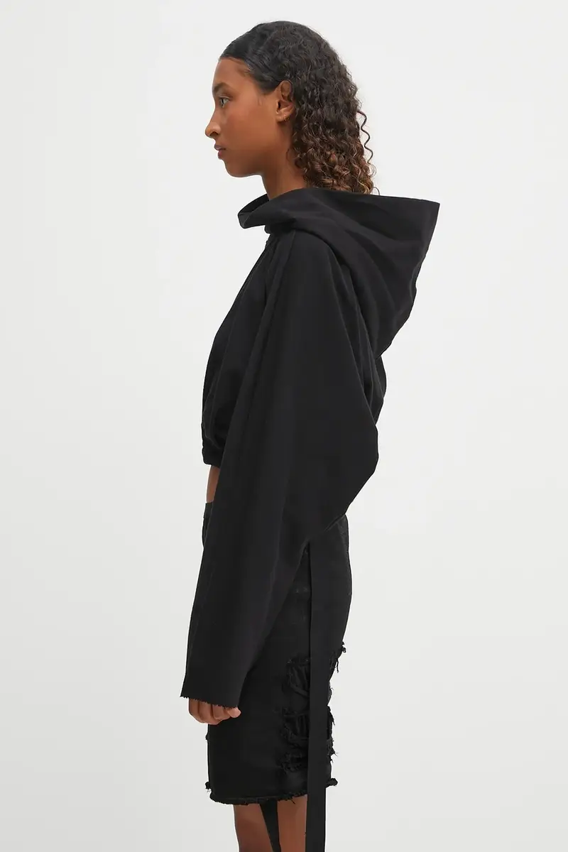 felpa in cotone Cropped Hooded Tunic donna colore nero con cappuccio DS02E7236.RIG miniatura 2