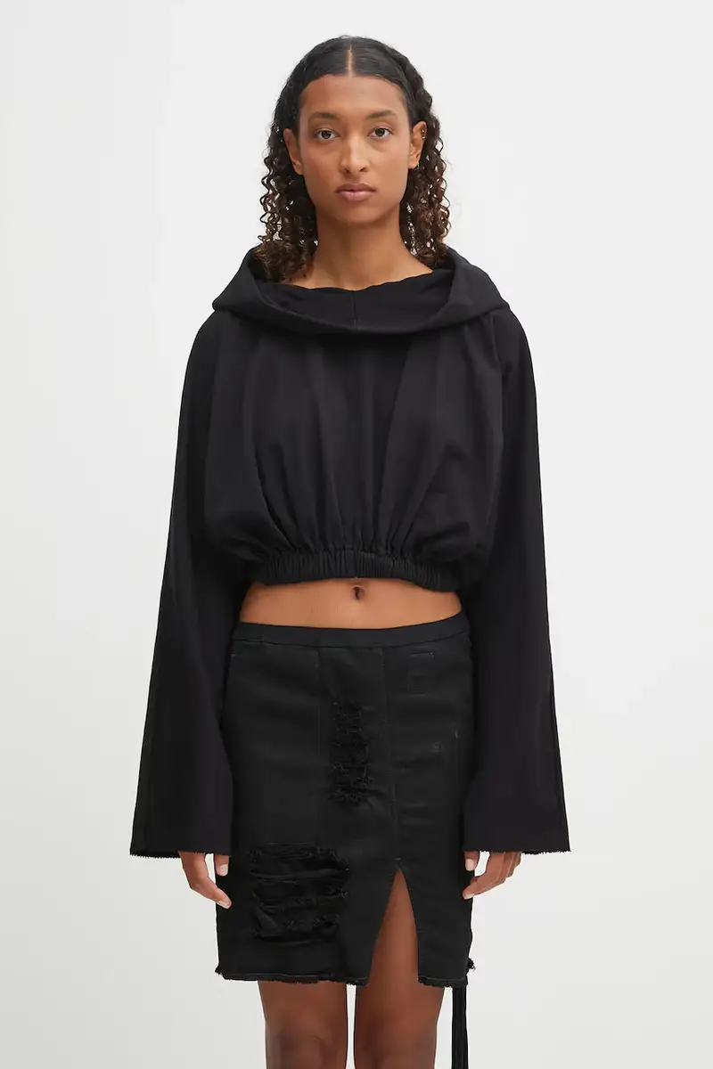 felpa in cotone Cropped Hooded Tunic donna colore nero con cappuccio DS02E7236.RIG